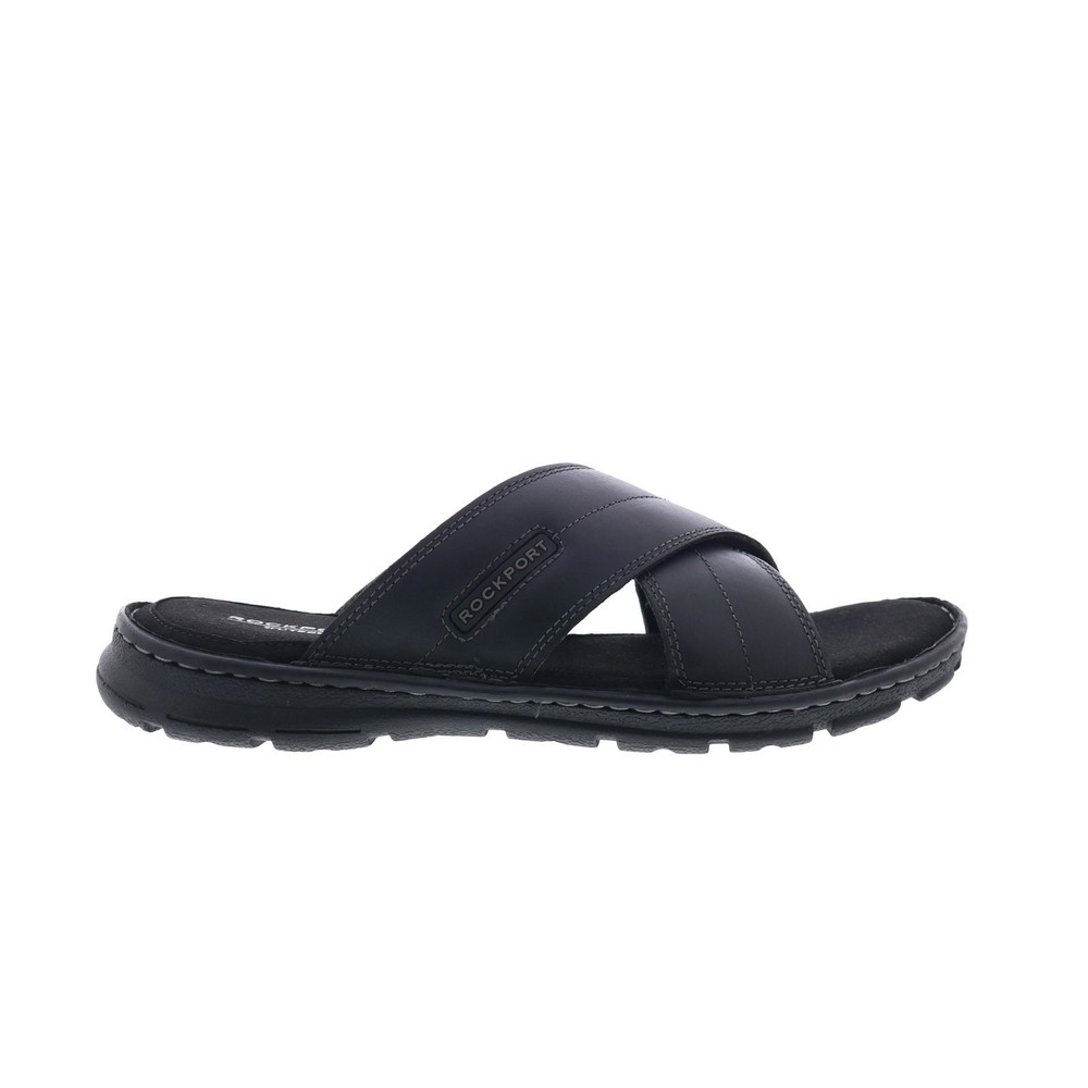Rockport Darwyn Cross Band CI5686 Mens Black Wide Slides Sandals Shoes 7