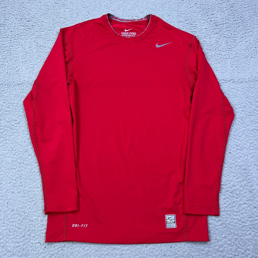 Nike Pro Combat Mens XL Fitted Dri-Fit Long Sleeve Compression Shirt Red Swoosh