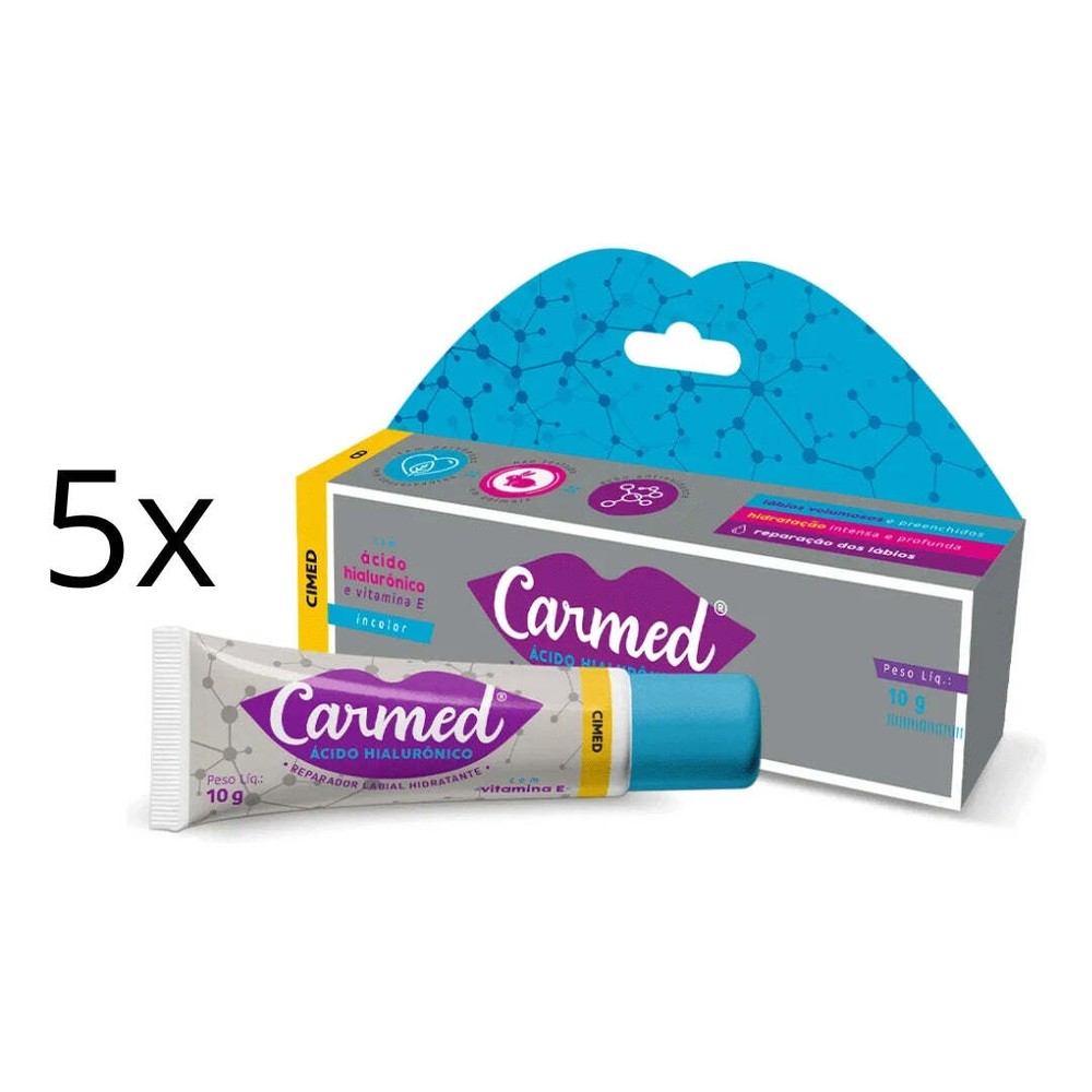 5-Pack Cimed Carmed Vegan Hyaluronic Acid Lip Gloss Moisturizer 10g Incolor