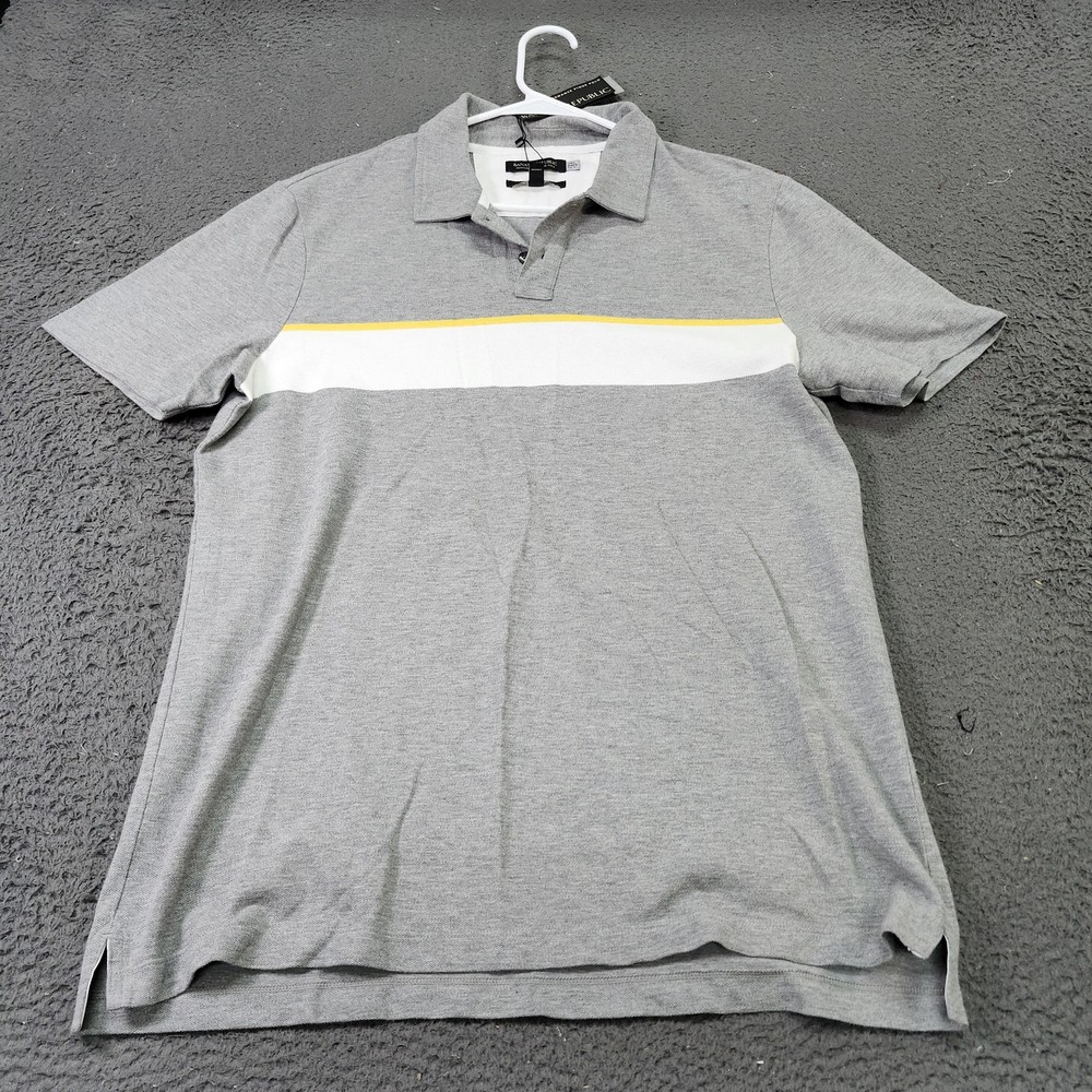 Banana Republic Polo Shirt Mens Large Gray Stripe Performance Pique Standard Fit