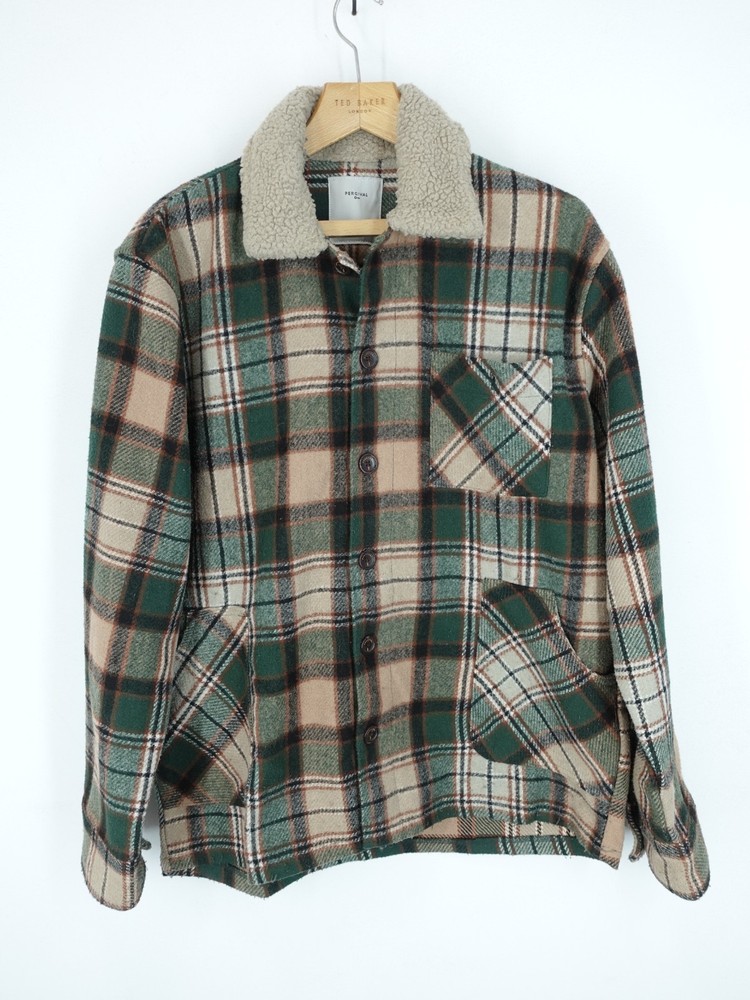 Percival Jacket Mens XL Green Plaid Check Chore Worker Overshirt Oi Polloi Coat