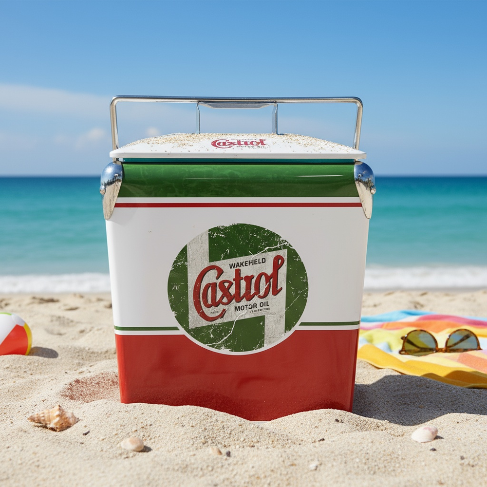 Almost New-CASTROL Vintage 17L/18Qt Large Cooler, Beer＆Beverage Ice Retention