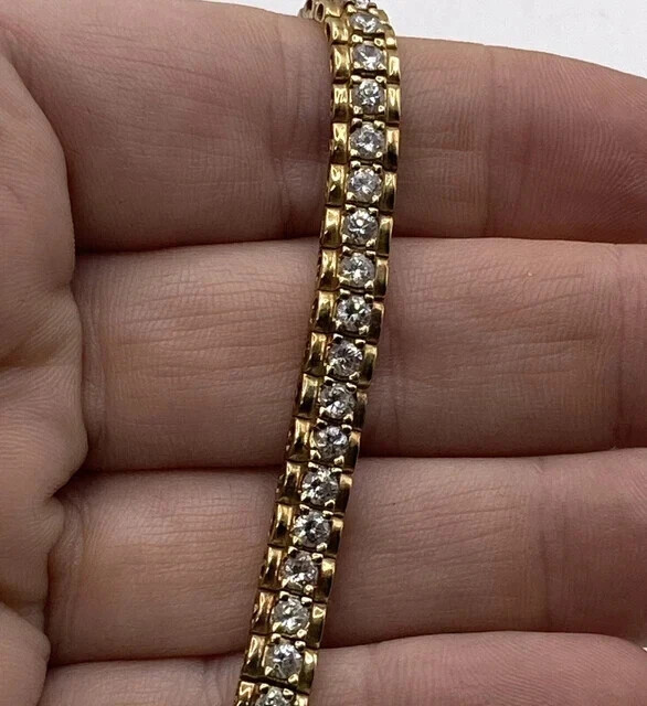 7ct Diamond Lab Created Tennis Wedding Bracelet Round Yellow Gold Plated 14K 8”