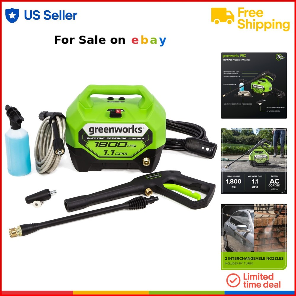 1800 PSI Electric Pressure Washer 1.1 GPM Home Cleaning PWMA Certified