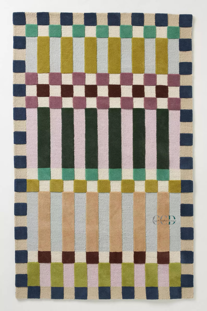 Hand-Tufted 5x7 Rug For Living Room: Colorful Bohemian Checkered Design