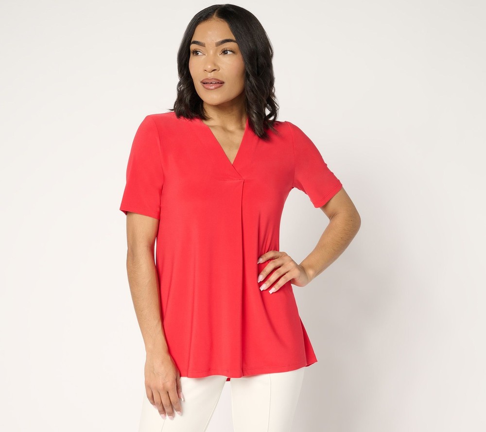 Dennis Basso Women's Top Sz M Italia Knit Tunic Elbow Sleeves Red A644429