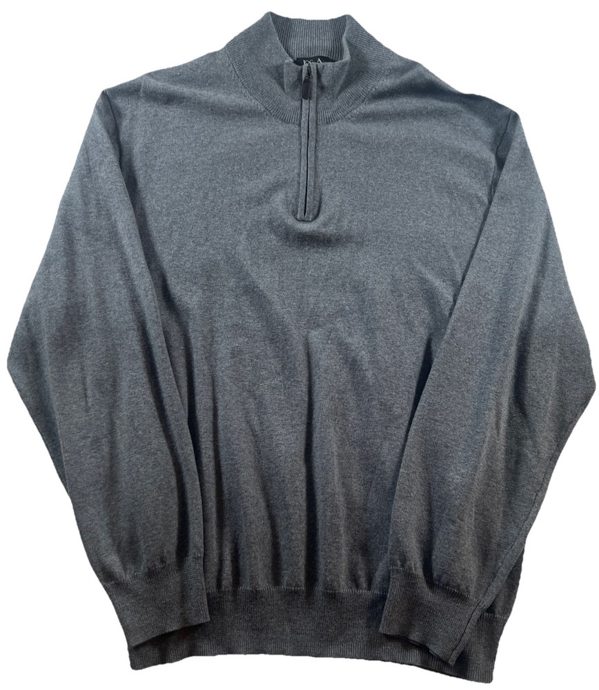 Jos A Bank Signature Collection 1/4 Zip Sweater Men Sz XL Gray 100% Merino Wool