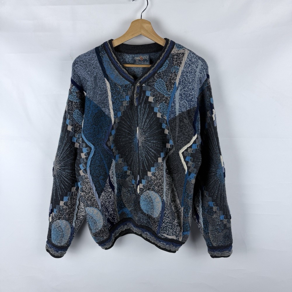 Geccu Vintage Sweater Multicolour 3D Knit Coogi Style Made In Australia Sz L