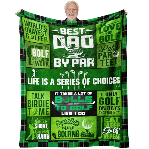 Golf Gifts for Dad - 60x50 Inch Green Golf Themed Blanket for Father's Day