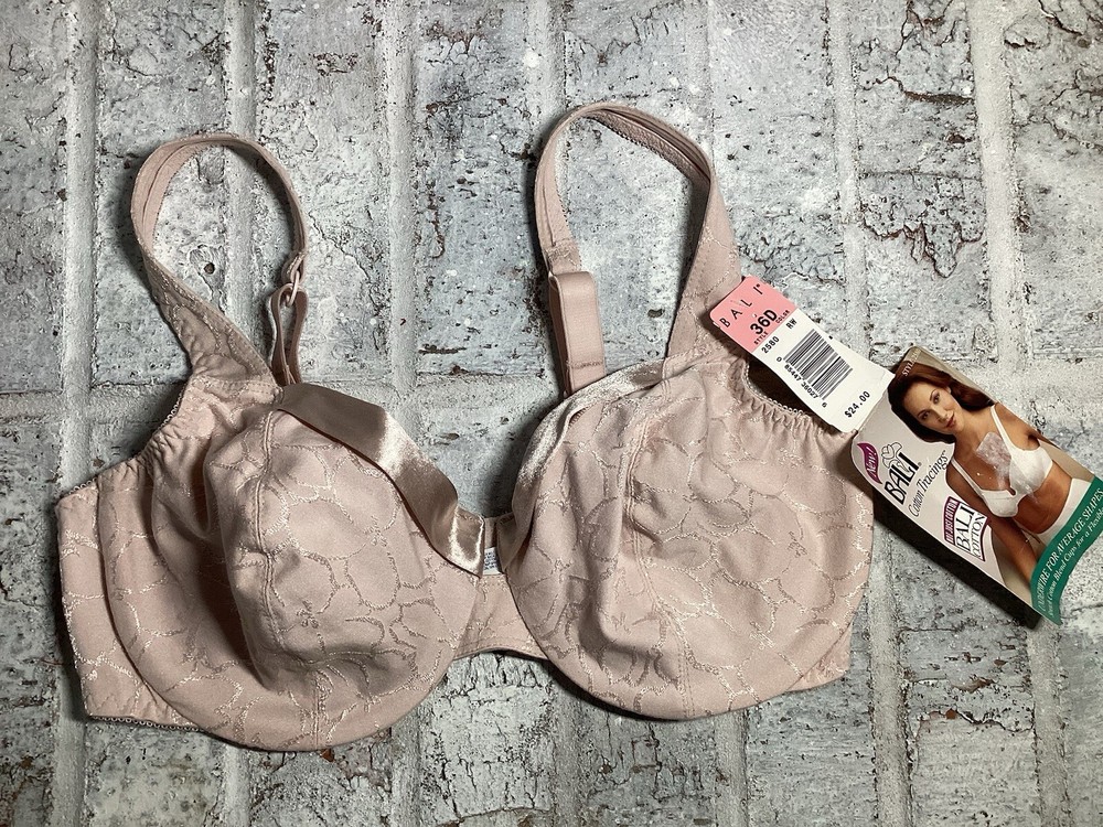 Bali Cotton Tracings Underwire Bra 36D NWT Pink Pretty Stitching Soft Cup