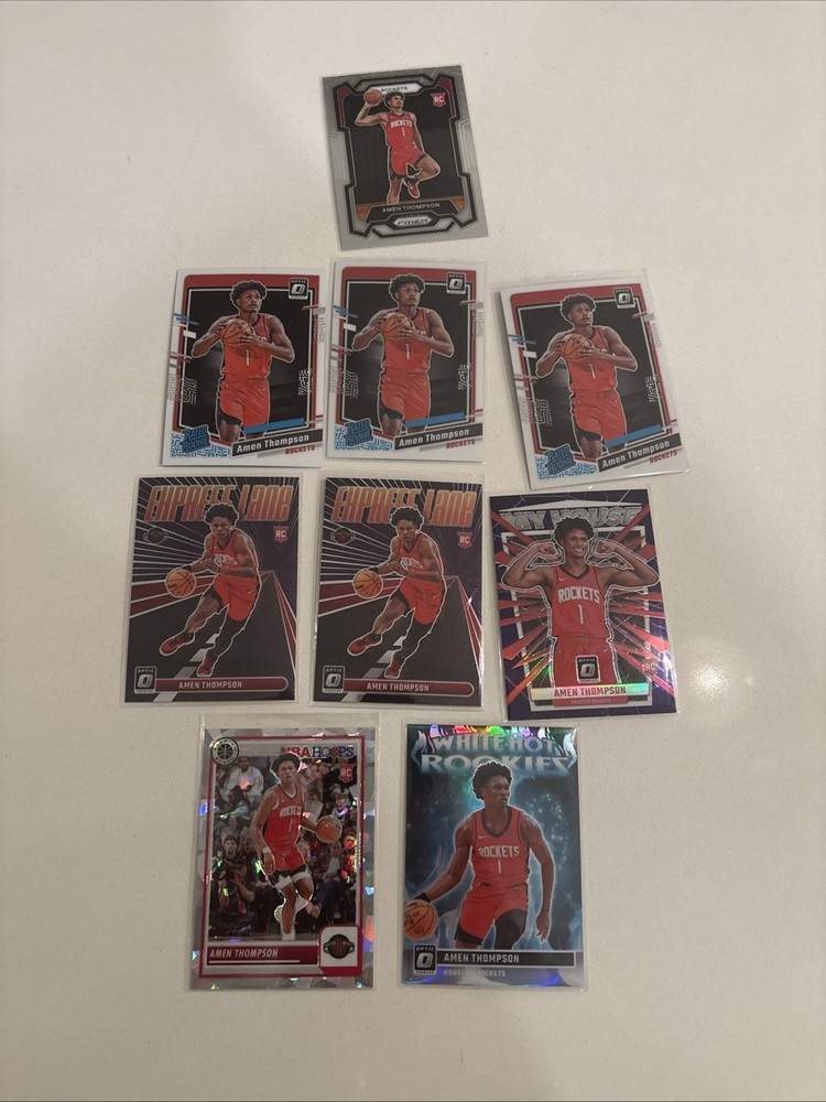 9x AMEN THOMPSON Rookie Lot! 2023-24 NBA Optic Prizm Hoops Parellels & Base