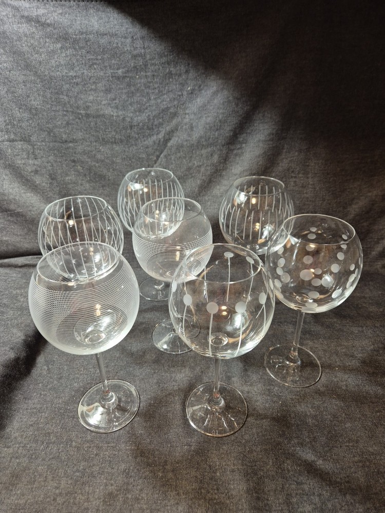 Set of 7 Mikasa Crystal Cheers Balloon Wine Glasses
