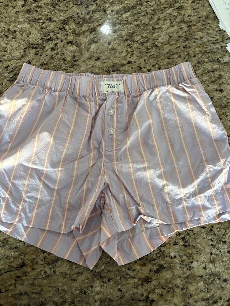 American Eagle Women's Medium Blue Striped Elastic Waist Lounge Shorts