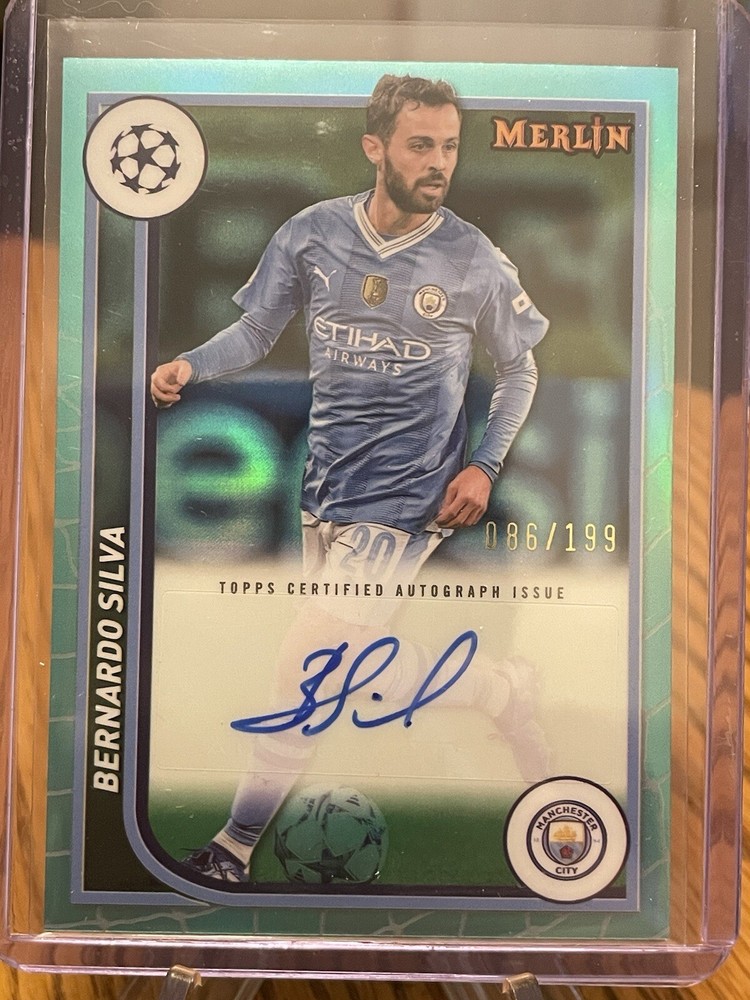 2023-24 Topps Merlin Bernardo Silva Auto Aqua Refractor #86/199 Manchester City