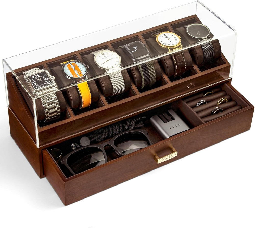 Watch Box for Men - 360° Watch Display Case, 6 Slot Watch Holder Organizer