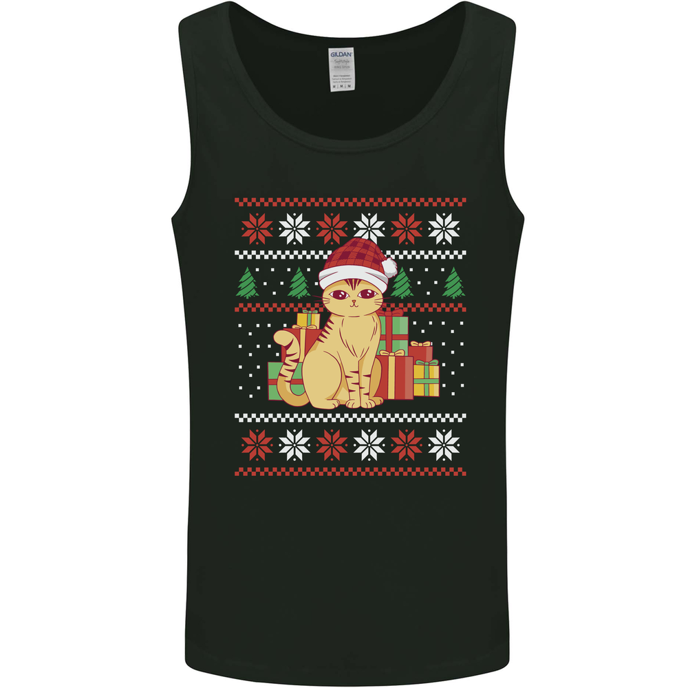A Cute Christmas Cat With Presents Xmas Mens Vest Tank Top