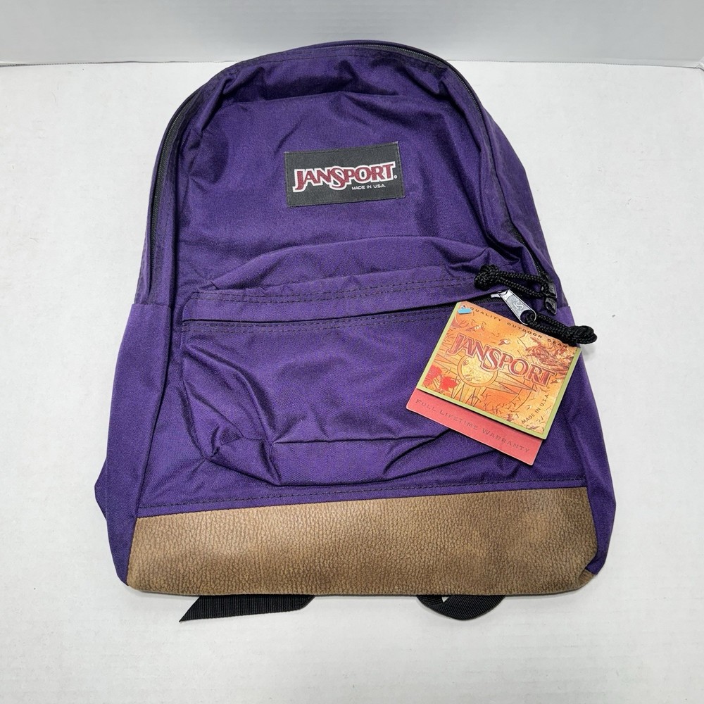 90s NWT Jansport Purple Leather Bottom Backpack USA Made NOS Vintage