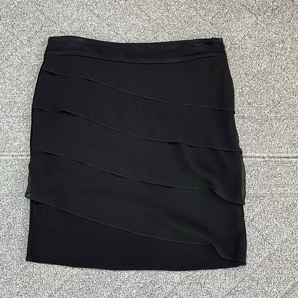 Ann Taylor Mini Skirt Womens Size 0 Black Layered Sheer Tierswool Blend Side Zip