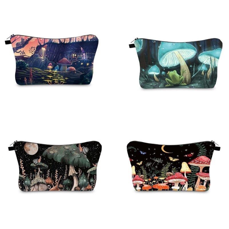 Portable Mushroom Print Cosmetic Bag for Everyday Makeup Essentials  