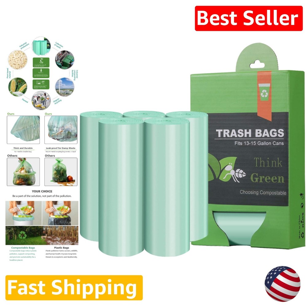 Compostable Trash Bags - 13-15 Gallon Tall Kitchen Bags, Unscented, 60 Count