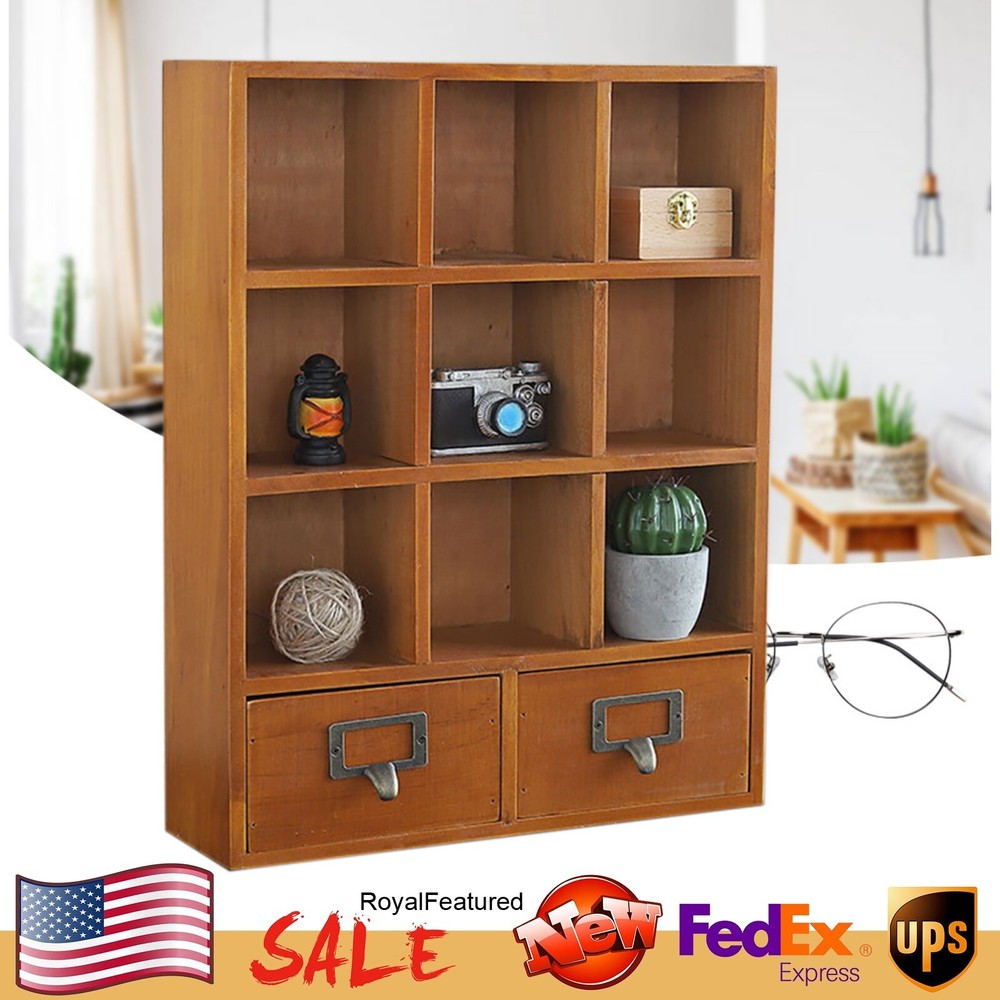9 Cube Vintage Wood Look Storage Organizer Shelf for Home Brown
