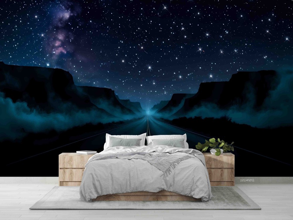 3D Starry Sky Highway Night Scene Wall Murals Wallpaper Murals Wall Sticker 2