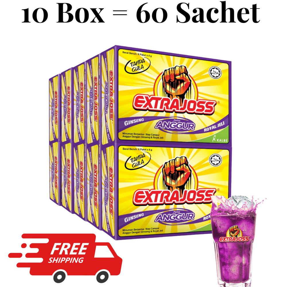 60 Sachets Sugar-Free EXTRA JOSS Grape Energy Drink Fast-Acting 10 Pack  