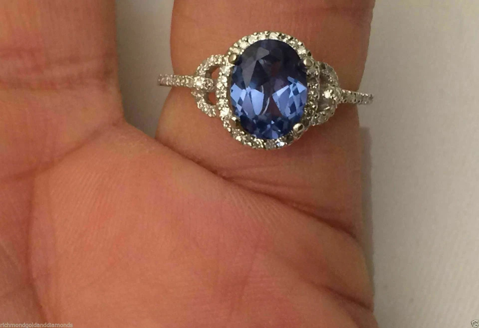 2.59 Ct Engagement Ring Blue Oval Cut Sapphire & Diamond14K White Gold