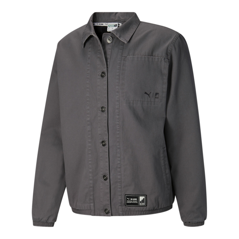 PUMA Cordae Mens Grey Button Up Jacket Athletic Casual Outerwear 53887715