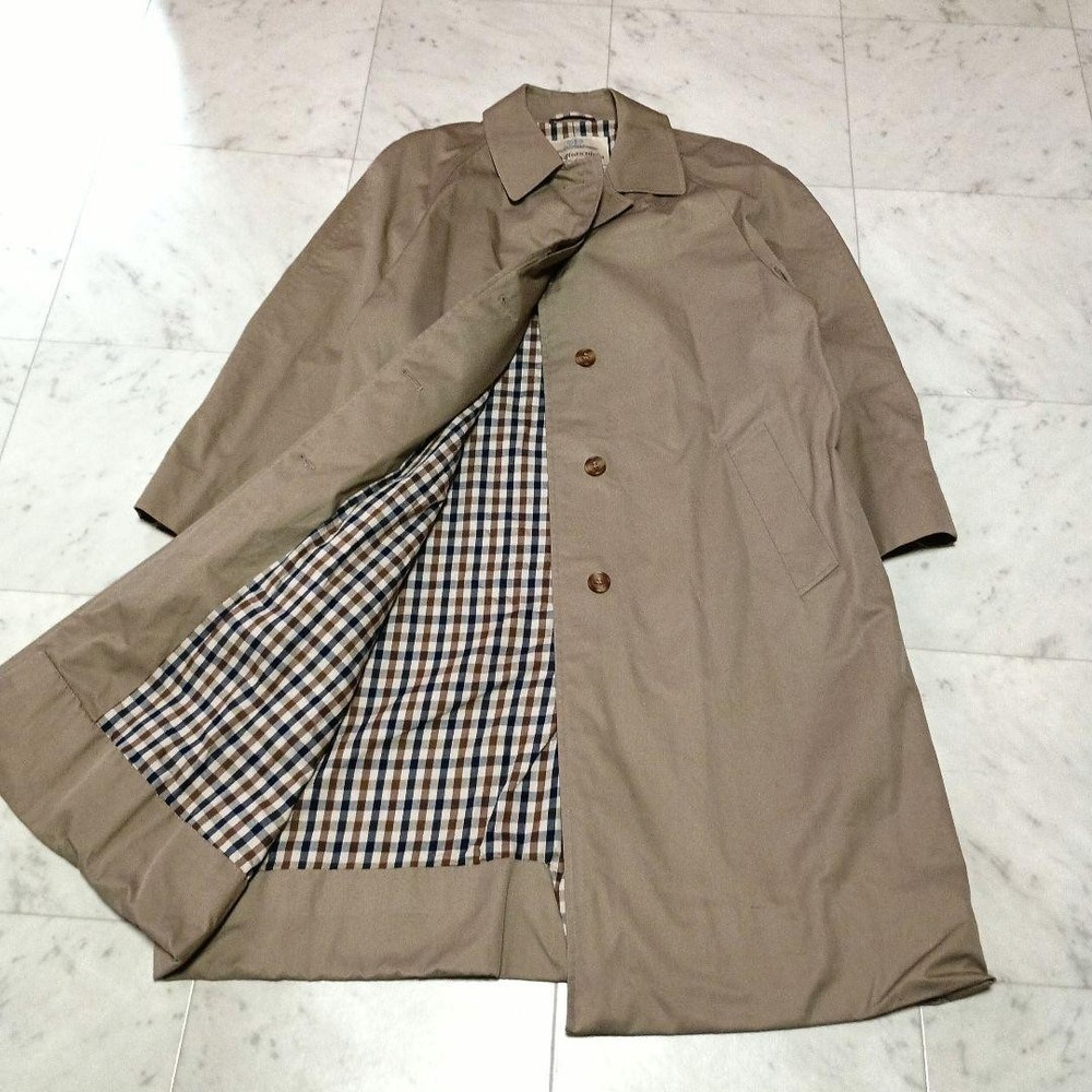 Aquascutum Balmacaan Coat Beige Asian fit M US size S Authentic Cotton Men's