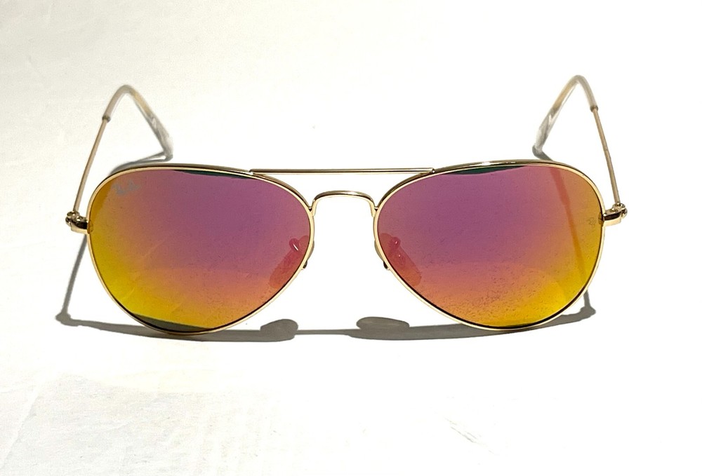 Lente flash Ray-Ban Aviator RB3025 112/4T Cyclamen con marco dorado mate 55 mm