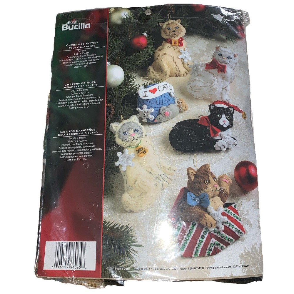 Christmas Kitties Felt 6 Ornament Kit Bucilla 86065 12007 NEW RARE