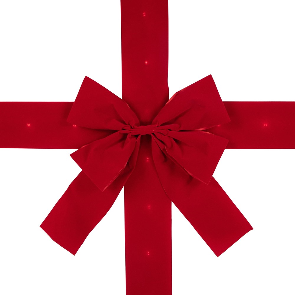 Northlight 14ft Battery Operated Red Velvet Christmas Door Bow with Pre-Lit Lights