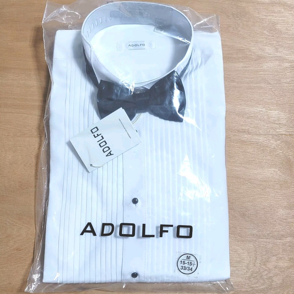 NWT ADOLFO White Tuxedo Shirt with Bow Tie Size 15-15 1/2  33/34