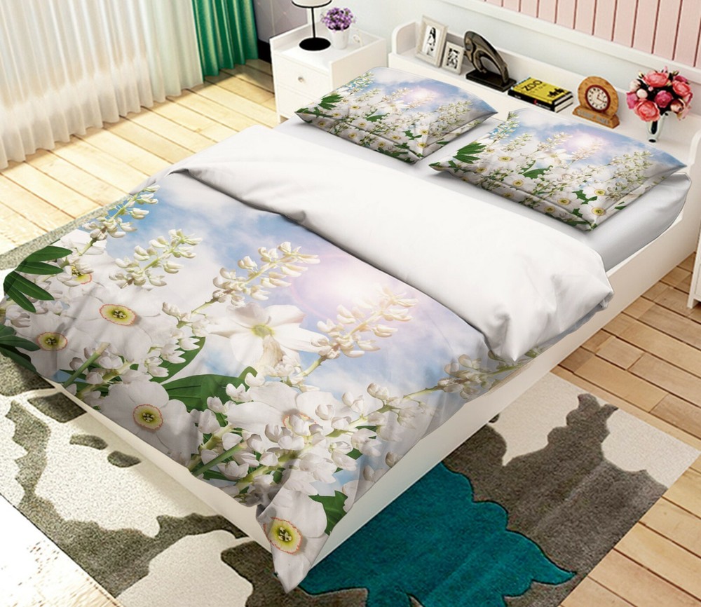 3D White Garden ZHUA689 Bed Pillowcases Quilt Duvet Cover Set Queen King Amy