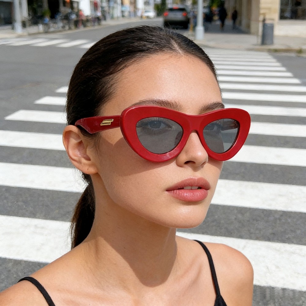 Bottega Veneta BV1325S Sunglasses Red Fashion Women Cat Eye Luxury Designer New