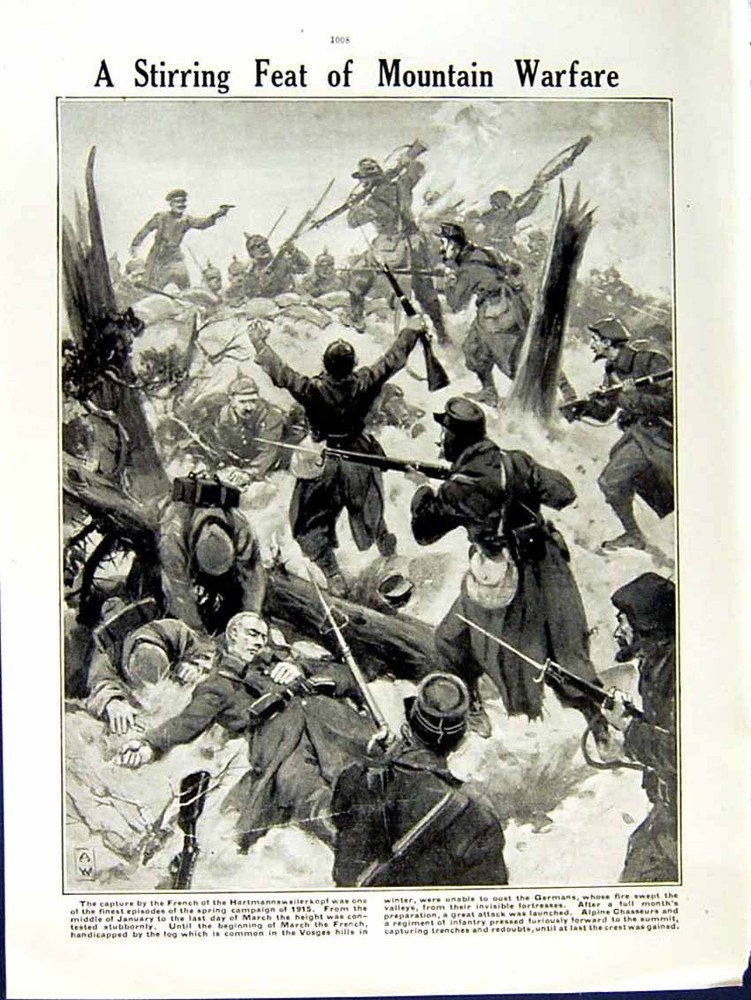 Original Old Antique Print 1915 World War French Siers Colonel Battle France