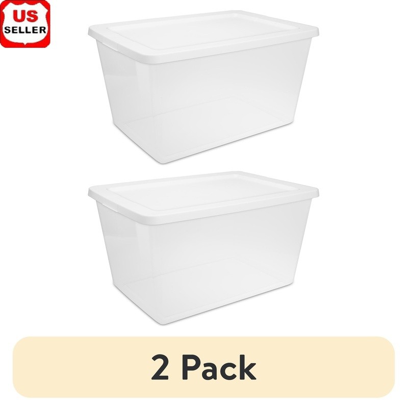 2 Pack Clear Stackable Storage Bins with Snap-On Lids for Home & Office