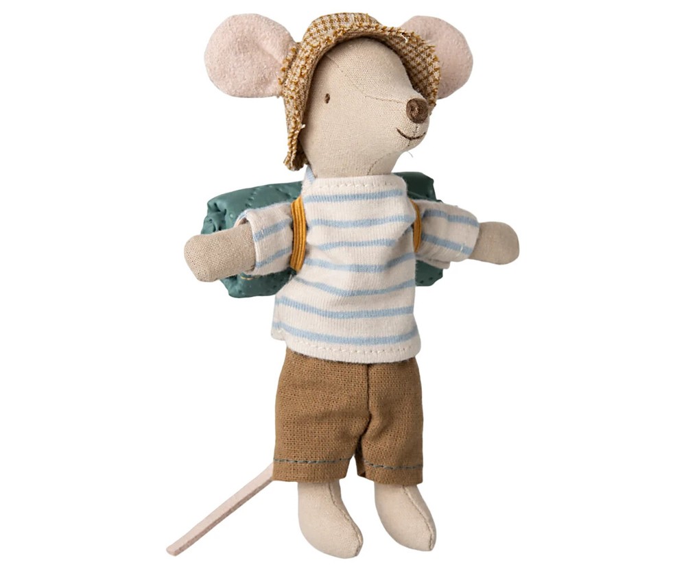 Maileg Hiking Mouse Toy with Backpack and Adventure Hat