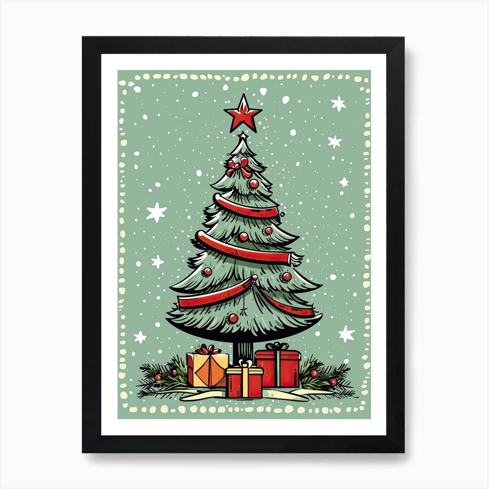 Festive Christmas Tree 4 Framed Wall Art Canvas Print Poster
