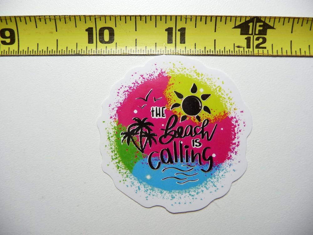THE BEACH IS CALLING SUN PALM STICKER DECAL TROPIC SCENE VACATION TRIP