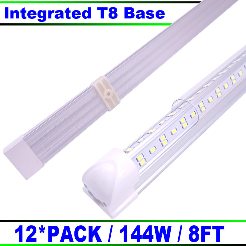 8Ft 144W Linkable LED Shop Light 6500K 12-Pack Bright White Tube Bulbs  