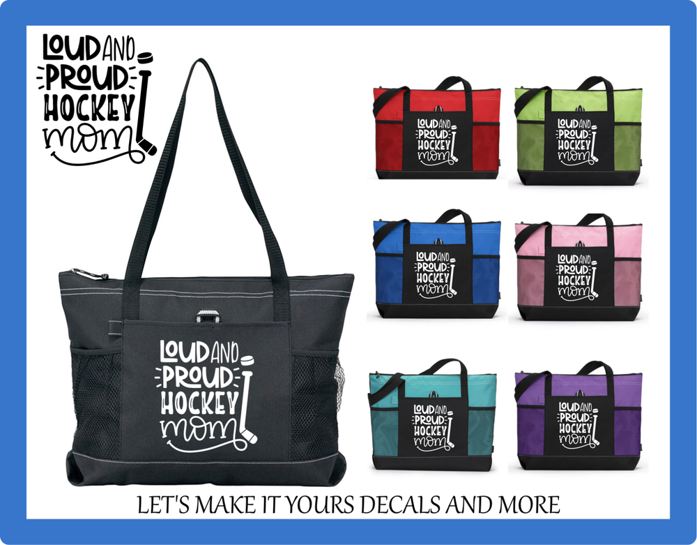 LOUD & PROUD HOCKEY MOM CUSTOM TOTE PURSE SCHOOL DIAPER SPORTS GYM BAG