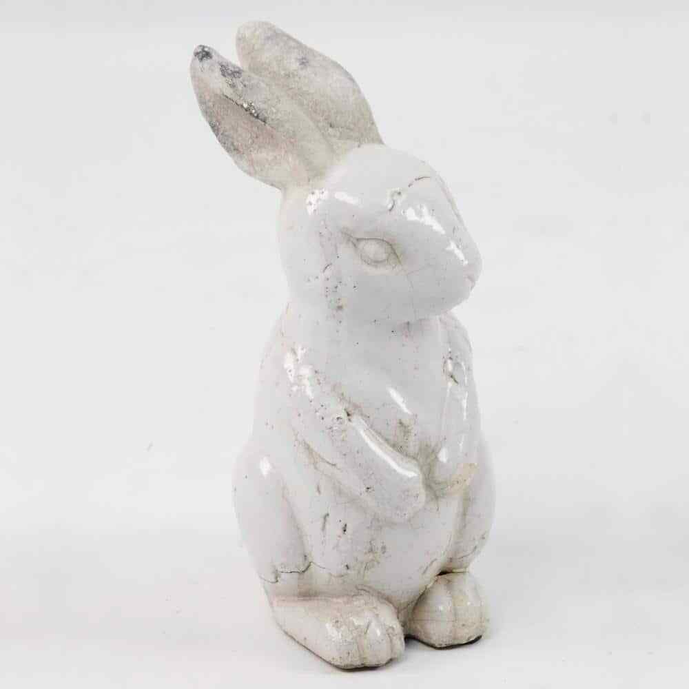 Large Distressed White Decorative Rabbit