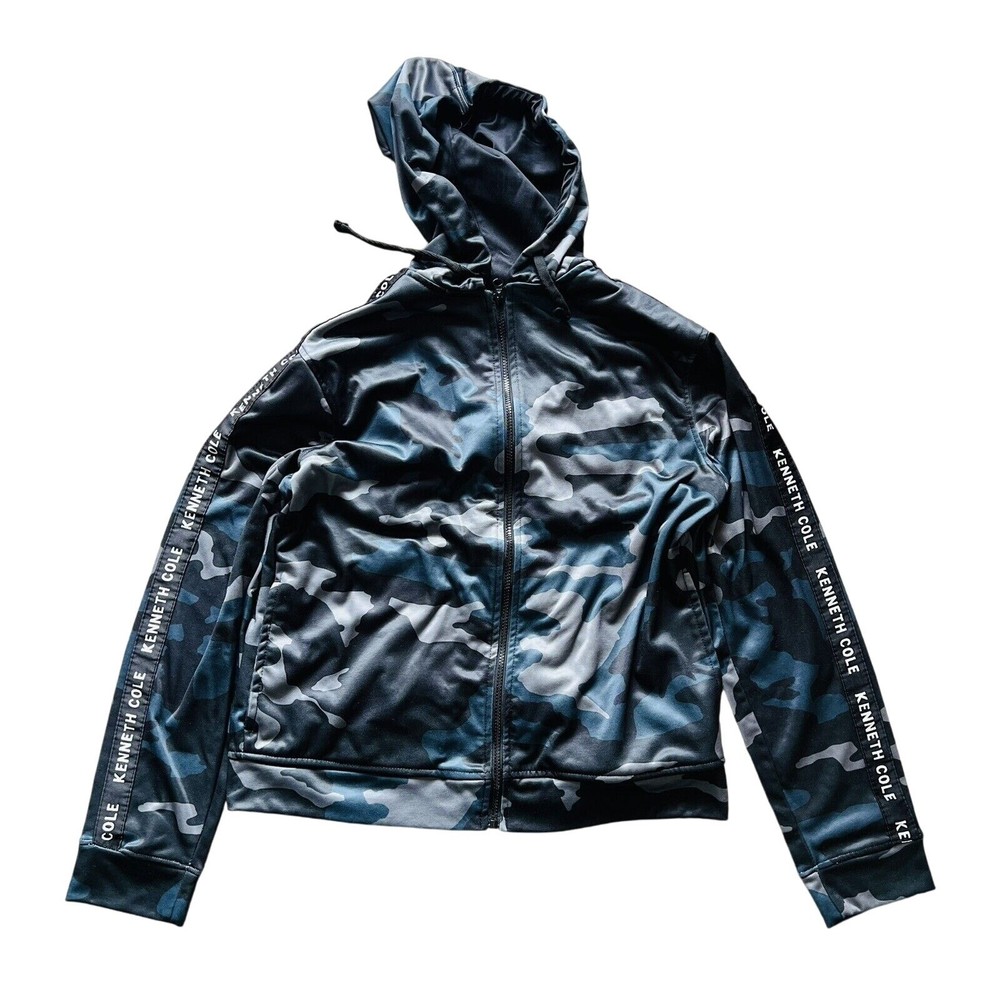 Kenneth Cole Reaction Mens Camo Full Zip Hooded Jacket Medium-image