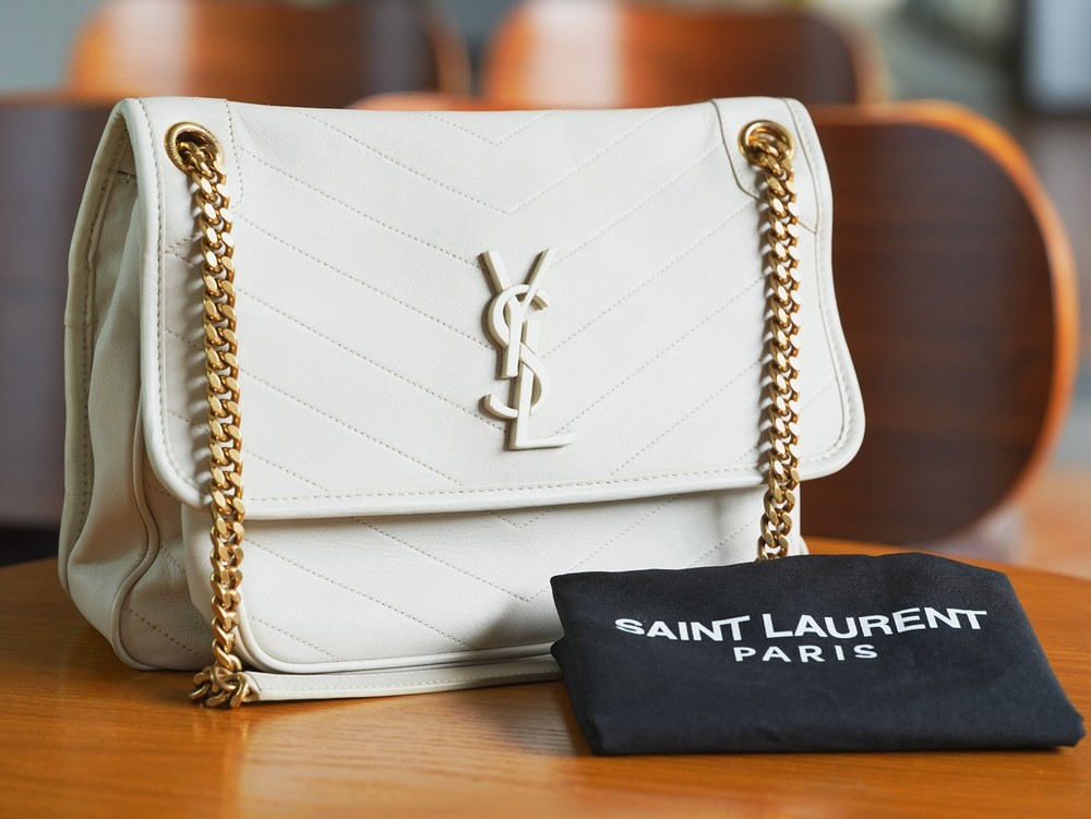 Saint Laurent YSL Niki medium White with gold Leather Shoulder Crossbody bag