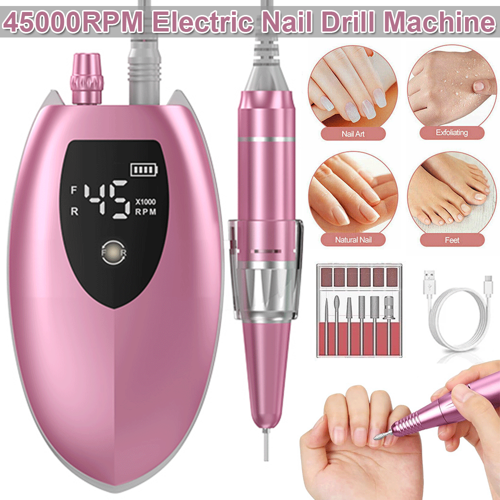 US 45000RPM Rechargeable Nail Drill Machine Manicure Portable Nail Files US SELL