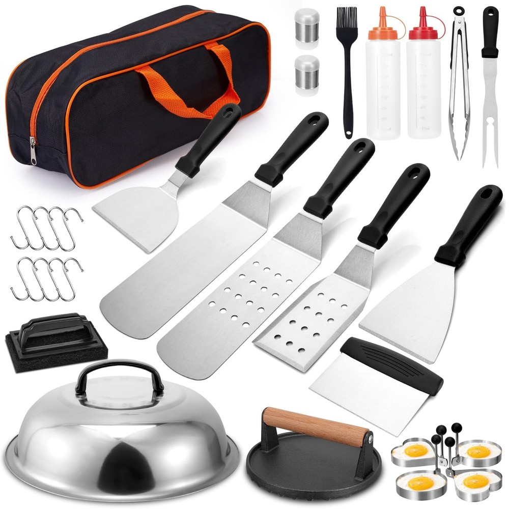 29PCS Blackstone Griddle Accessories Kit – Burger Press, Spatulas, Squeeze Bottles for Flat Top Grilling