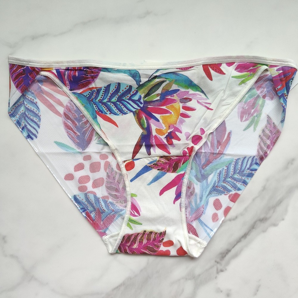 Soma Vanishing Edge Microfiber Bikini Panty Lush Tropics Mini Ivory Size M
