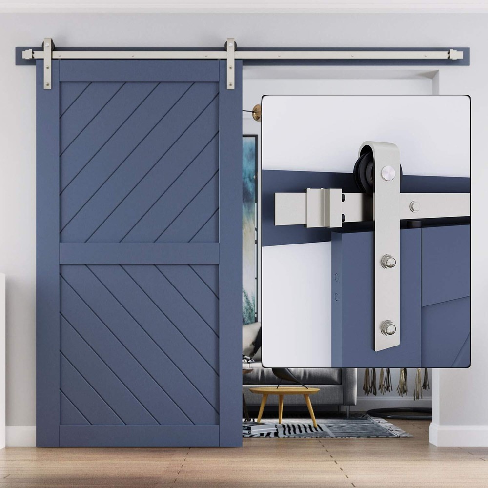 8 FT Brushed Nickel Sliding Barn Door Hardware Track Kit,Basic J Pulley,Heavy...